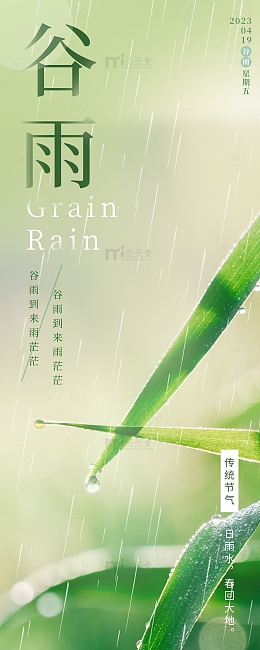绿色中国风谷雨摄影图背景