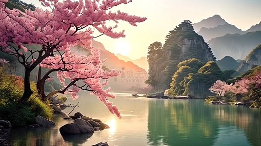 山水画美景背景