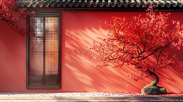 中国风红墙电商背景