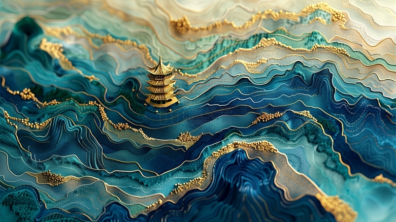 3D中国风抽象山水装饰画背景