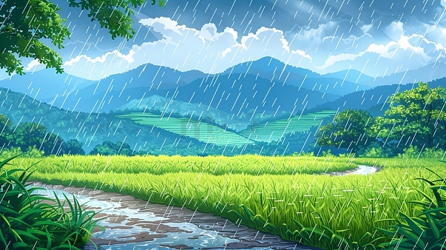 谷雨下雨农地风景