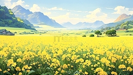 田园风景油菜花插画