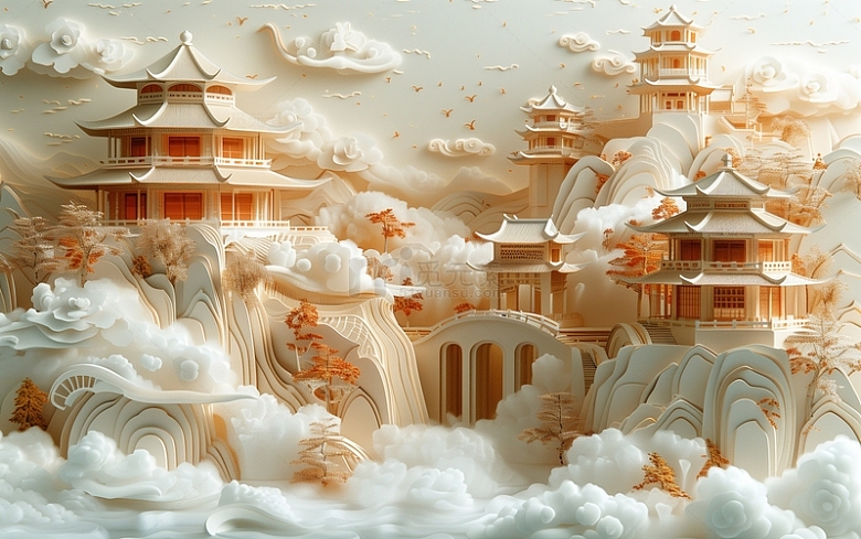 3D中国风剪纸艺术背景
