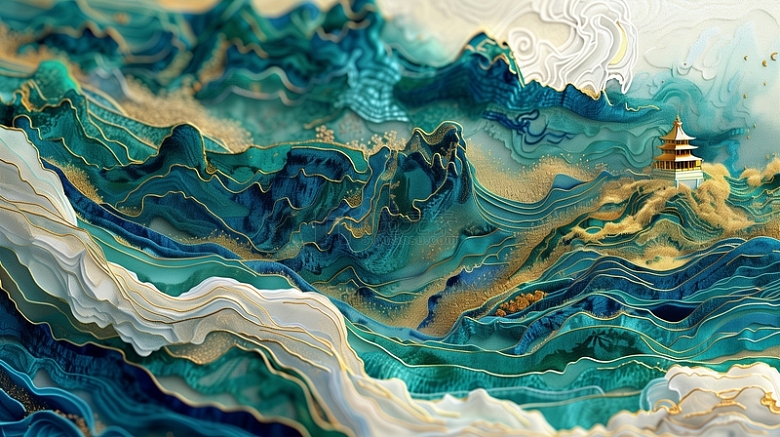3D国风抽象山水画背景