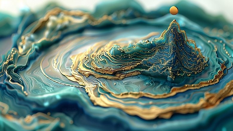 3D鎏金山水抽象背景