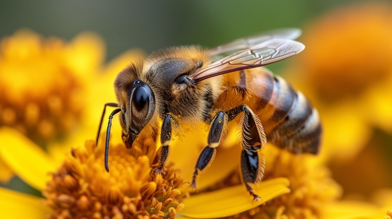 蜜蜂花朵植物采蜜摄影