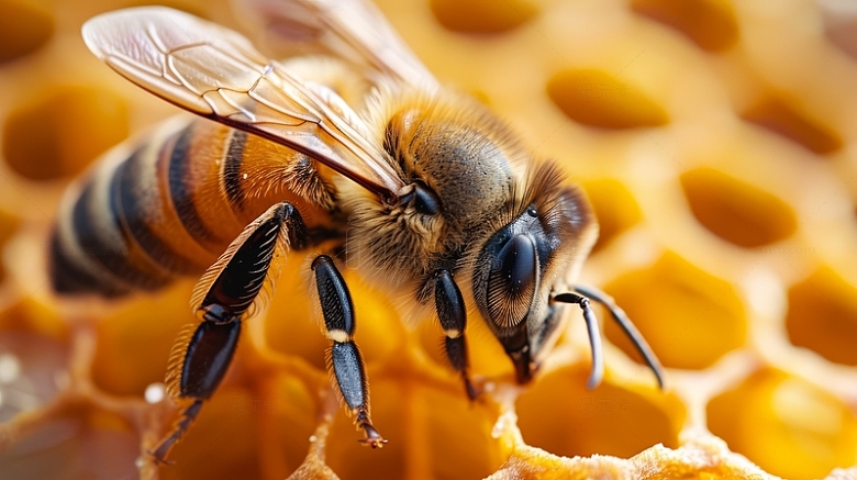 蜂巢上采蜜的蜜蜂