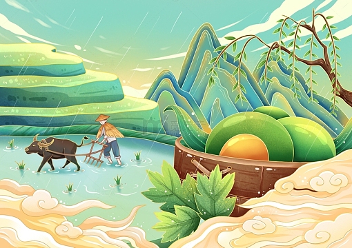 国潮清明节插画背景