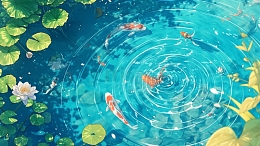 高清锦鲤池塘嬉戏图