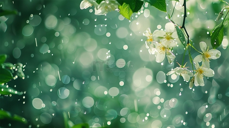 春天下雨鲜花绿色唯美背景