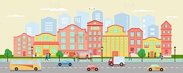 城市生活街道建筑房屋插画