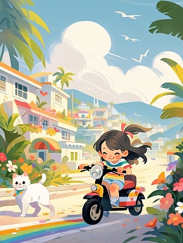 小镇女孩骑车出游