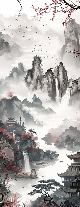 中国山水水墨画背景