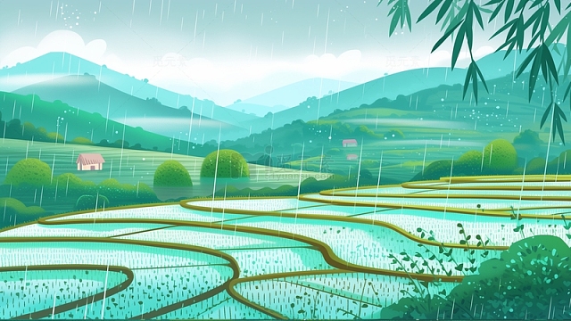 谷雨耕地插画背景