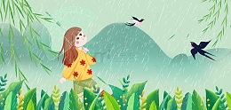 女孩谷雨打伞步行