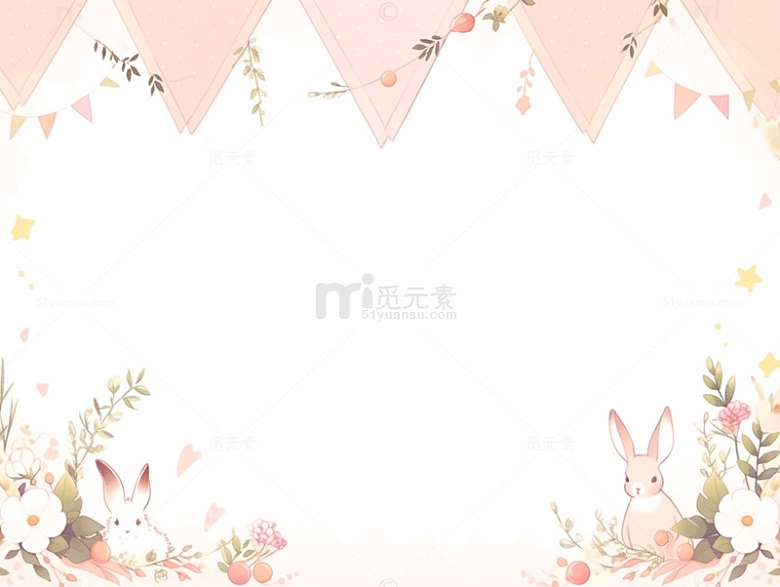 粉色彩旗兔子边框
