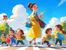 老师带领小朋友过马路