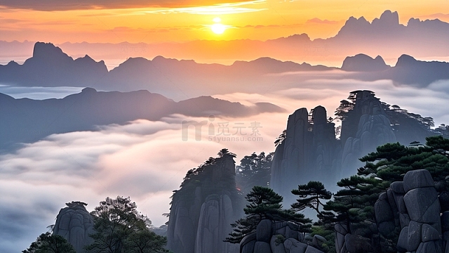 泰山朝霞日出美景
