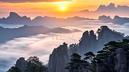 泰山朝霞日出美景