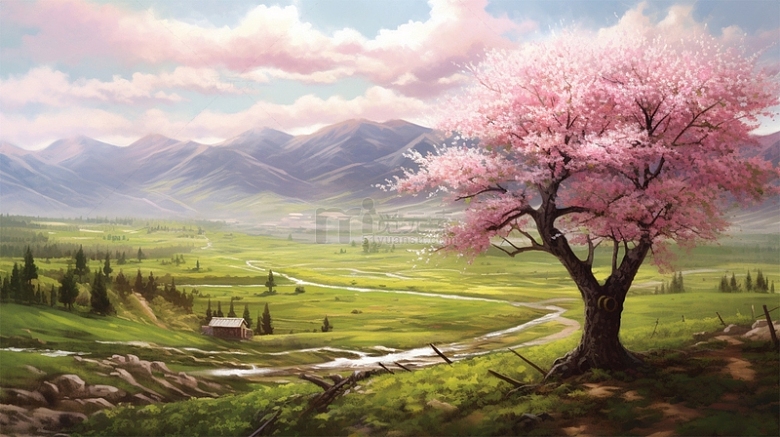 春天唯美风景桃花桃树场景