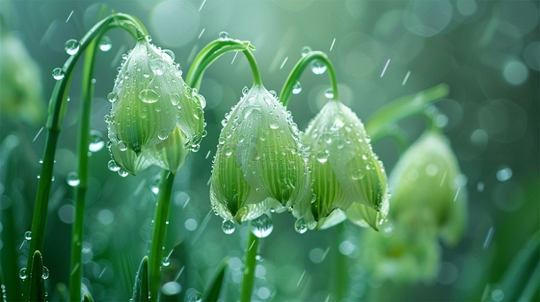 春天谷雨下雨植物生长生机自然场景