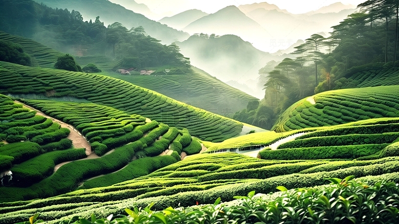 绿色春茶茶园风景