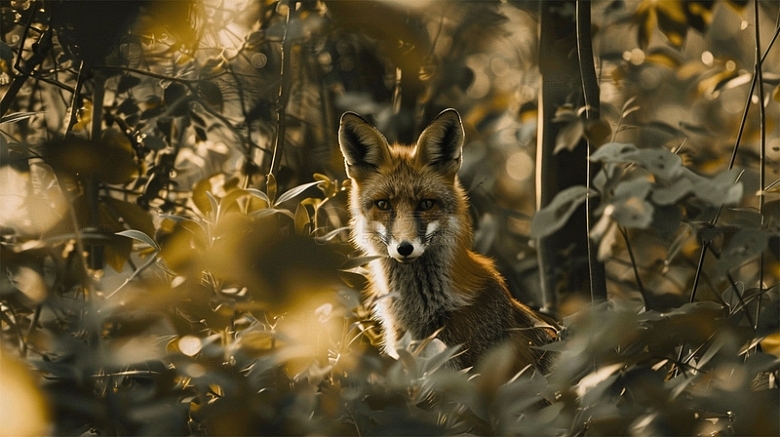 狐狸大自然神秘动物植物场景
