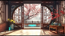 古风梅花窗户背景