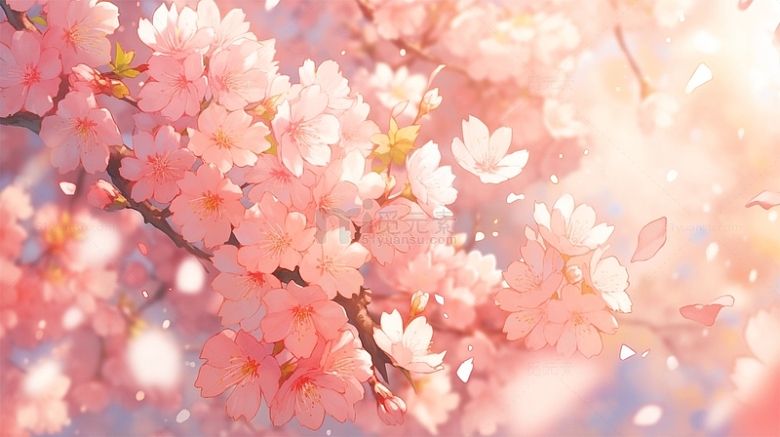 春天鲜花唯美梦幻粉色背景