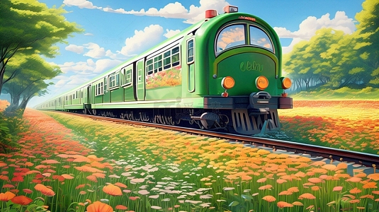 开往花海的旅游列车