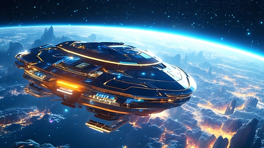未来科技宇宙飞船太空飞行