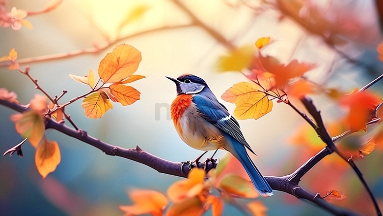 秋天枝头漂亮的小鸟