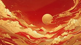 红色背景鎏金祥云山水