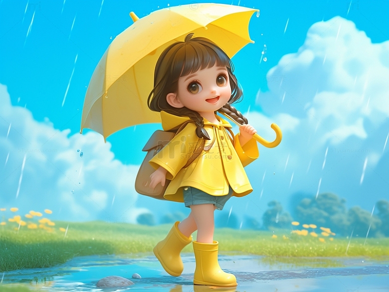 穿黄色雨衣的女孩