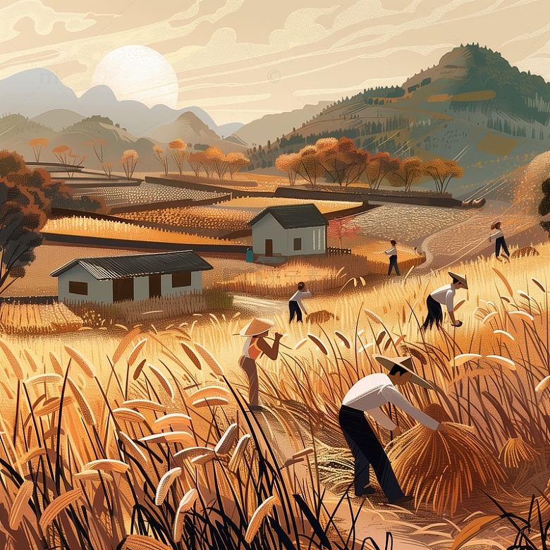 农种耕种场景背景插画