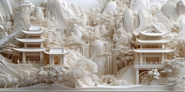 山水楼阁大理石纹理背景