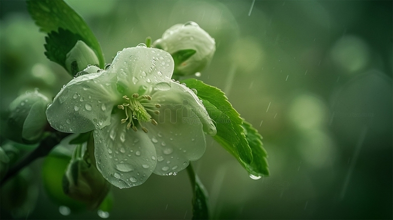 春天下雨绿色鲜花唯美壁纸背景