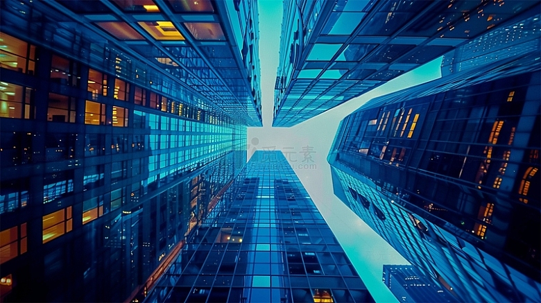 蓝色建筑科技高楼商务场景