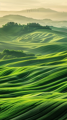 绿色春天田野大自然插画背景