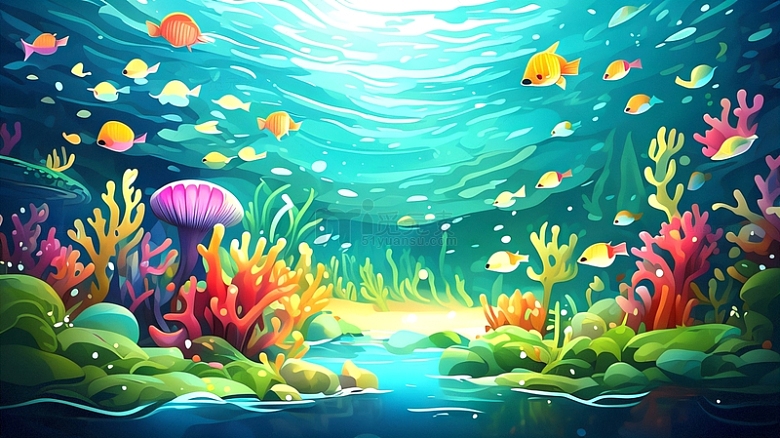 海洋素材珊瑚鱼类插画