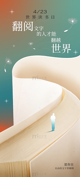 绿色手绘简约世界读书日手机海报