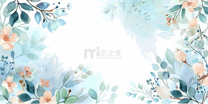 蓝色花草边框