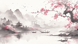 古风水墨山水桃花