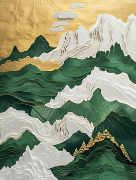白绿山水鎏金背景