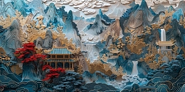 彩色大理石山水电视背景墙