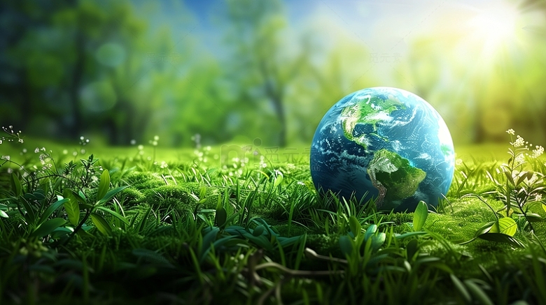 环保主题-草丛中的地球