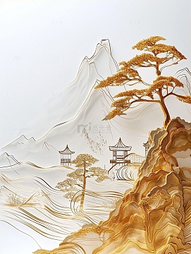 鎏金玉石山水风景