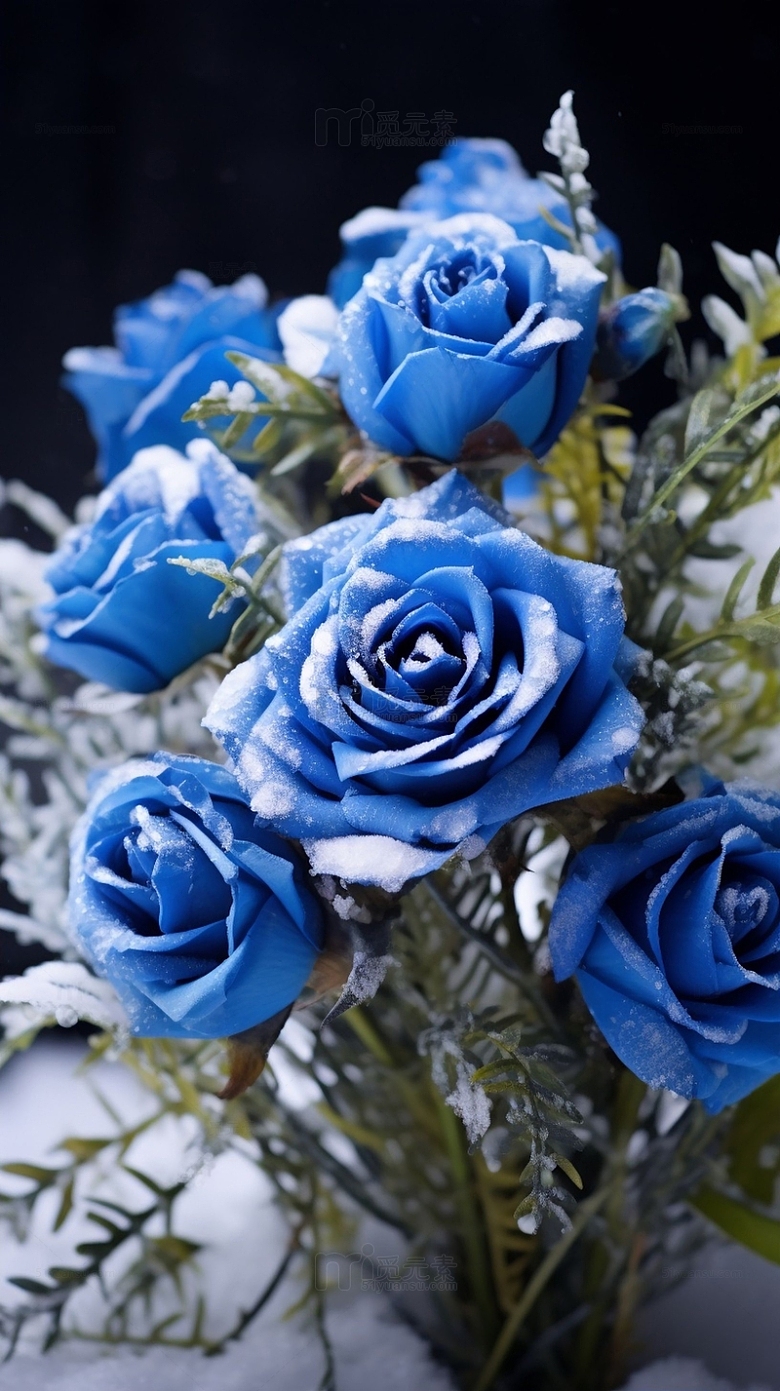 雪地里蓝色玫瑰