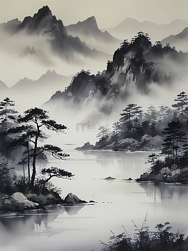 黑白水墨山水