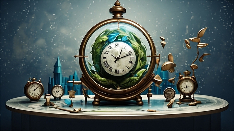 时间地球钟表创意绿色场景